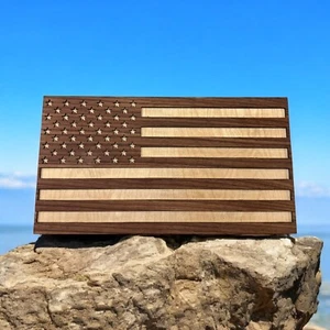 Wooden USA Flag Handmade From Basswood And Walnut Wood 11” X 6” - Picture 1 of 7