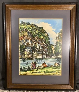 VINTAGE~Joel Cabrera Signed Watercolor & Ink Painting~Rio Cuale~Framed - Picture 1 of 7