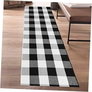 Buffalo Plaid Runner Rug 2x6 Feet Checkered Runner Rug 2' x 6' Black and White - Picture 1 of 7