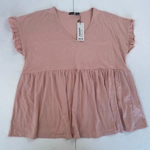 Boohoo T-Shirt 16 Blush Pink Maternity Smock Womens Top Short Sleeve V-Neck - Picture 1 of 13