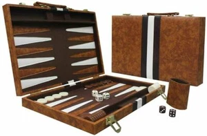 Sun Flair Backgammon 15" Folding Classic Board Game Smart Tactics Premium Brown - Picture 1 of 8