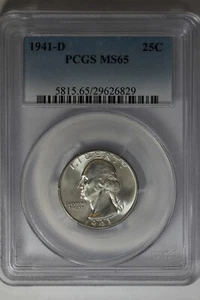 1941-D .25 PCGS MS65 Washington Quarter, Silver 25 Cents - Picture 1 of 2