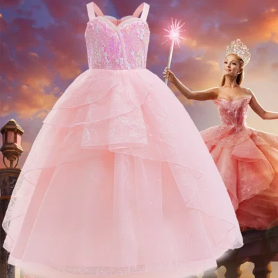 Kids Girls Wicked Glinda Cosplay Costume Pop Movie Wicked Fancy Dress up Party