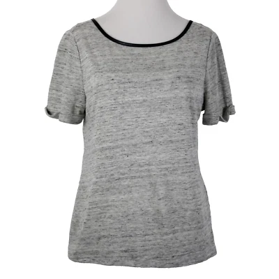 Alice Olivia Air Sz SP Gray Black Leather Trim Cross Open Back 100% Linen Top - Image 1 of 4