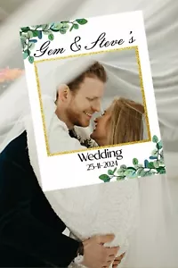 Cornice selfie matrimonio personalizzata pianta verde coppia dorata ricevimento fotografico - Foto 1 di 8