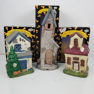 3x Vintage Halloween Hermitage Village Pottery Porcelain 1995 Light Up / Candel - Picture 1 of 12
