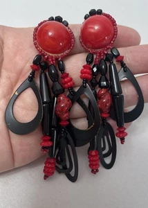 Vintage Chipita Glass Beaded Dangle Earrings Signed - Picture 1 of 9