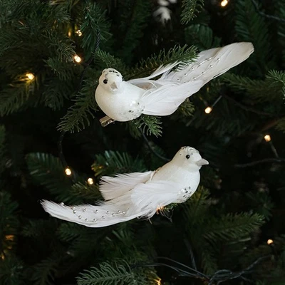 2x Glitter Artificial Feather Birds with Clip Christmas Tree Ornament Home Decor - Image 1 of 4