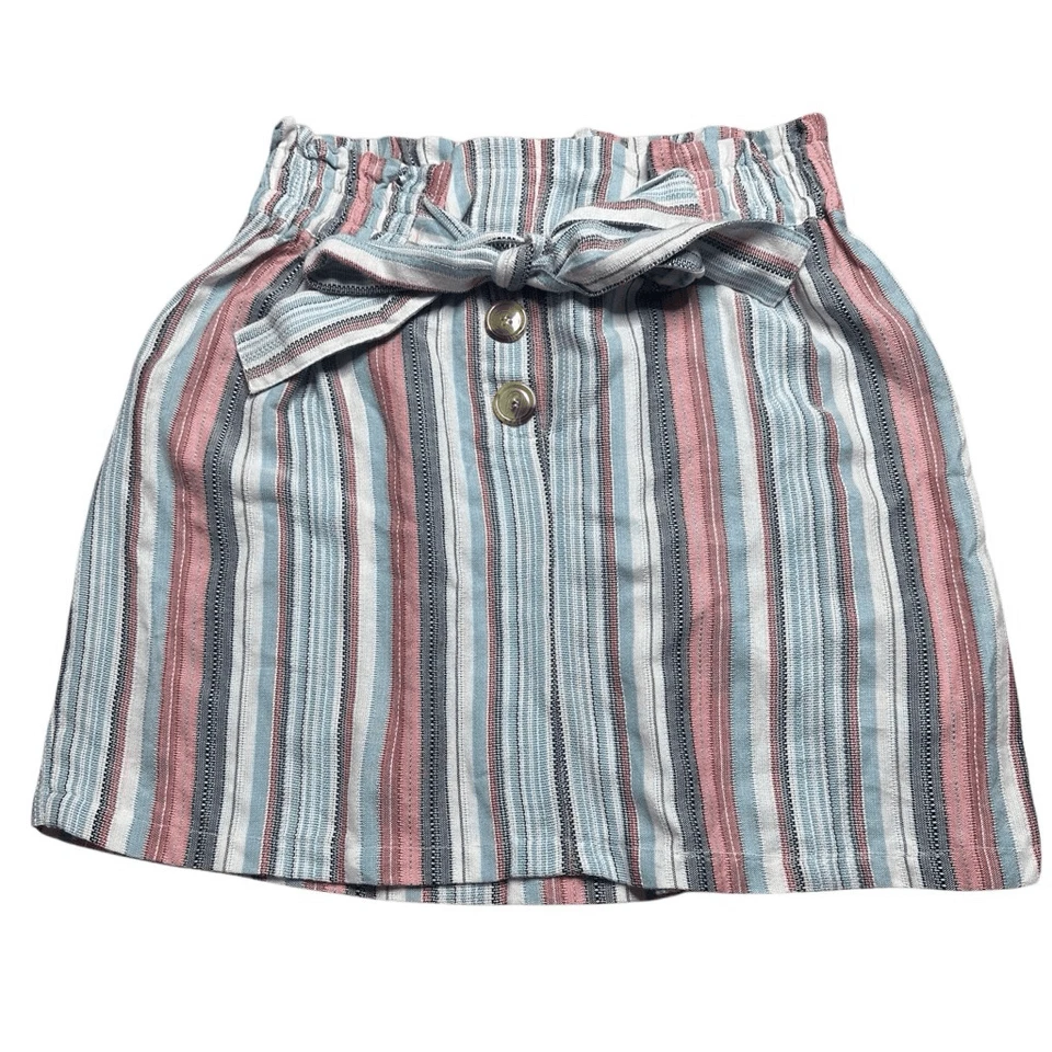 ANGIE Mujer Multicolor Rayas Bolsa de Papel Corbata Cinturón Rayón Mini Falda Talla XL Foto 1 de 4