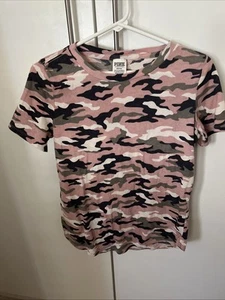 Victoria's Secret PINK Camo T Shirt Crew Neck Sleepwear Multi Color Medium - Picture 1 of 4