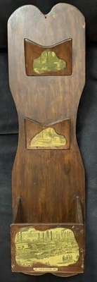 Vintage St Louis Levee 1871 Wood Wall Rack Mail Holder Key Hooks Riverboat Art - Image 1 of 4