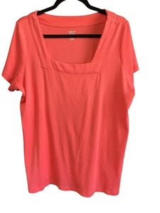 Avenue-18-20 Pale Orange/Salmon Short Sleeve Tunic Top Square Neck Plus Size - Imagen 1 de 3