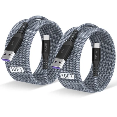 2Pcs USB A to C Fast Charger Cable 10FT Type C Cord Wire Samsung S25 S24 S23 S22 - Image 1 of 4