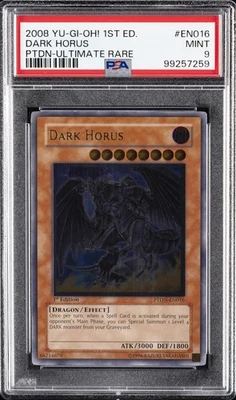 2008 YU-GI-OH! PTDN-PHANTOM DARKNESS 1ST ED-ULTIMATE RARE DARK HORUS PSA 9 - Image 1 of 2