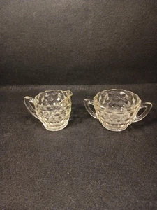 American Fostoria Cubist Clear Glass Open Sugar & Creamer Set 2 Sets AVAILABLE - Picture 1 of 10
