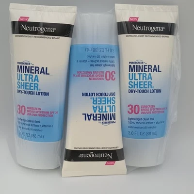 Neutrogena Mineral Ultra Sheer Dry Touch Lotion SPF 30 Sunscreen 3 Pack Sealed  Foto 1 de 2