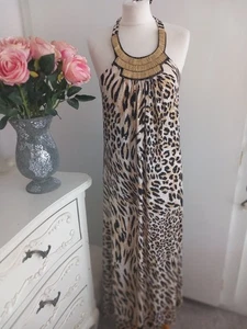 Ladies leopard print halterneck stretchy maxi dress from Nina Leonard size S - Picture 1 of 1
