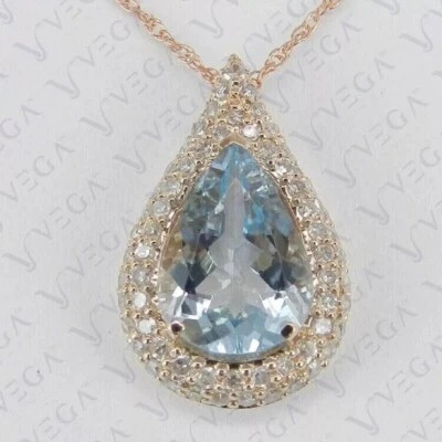 Colgante de oro amarillo sólido de 14 quilates con diamantes aguamarina natural de pera de 5,50 quilates sin cadena Foto 1 de 4