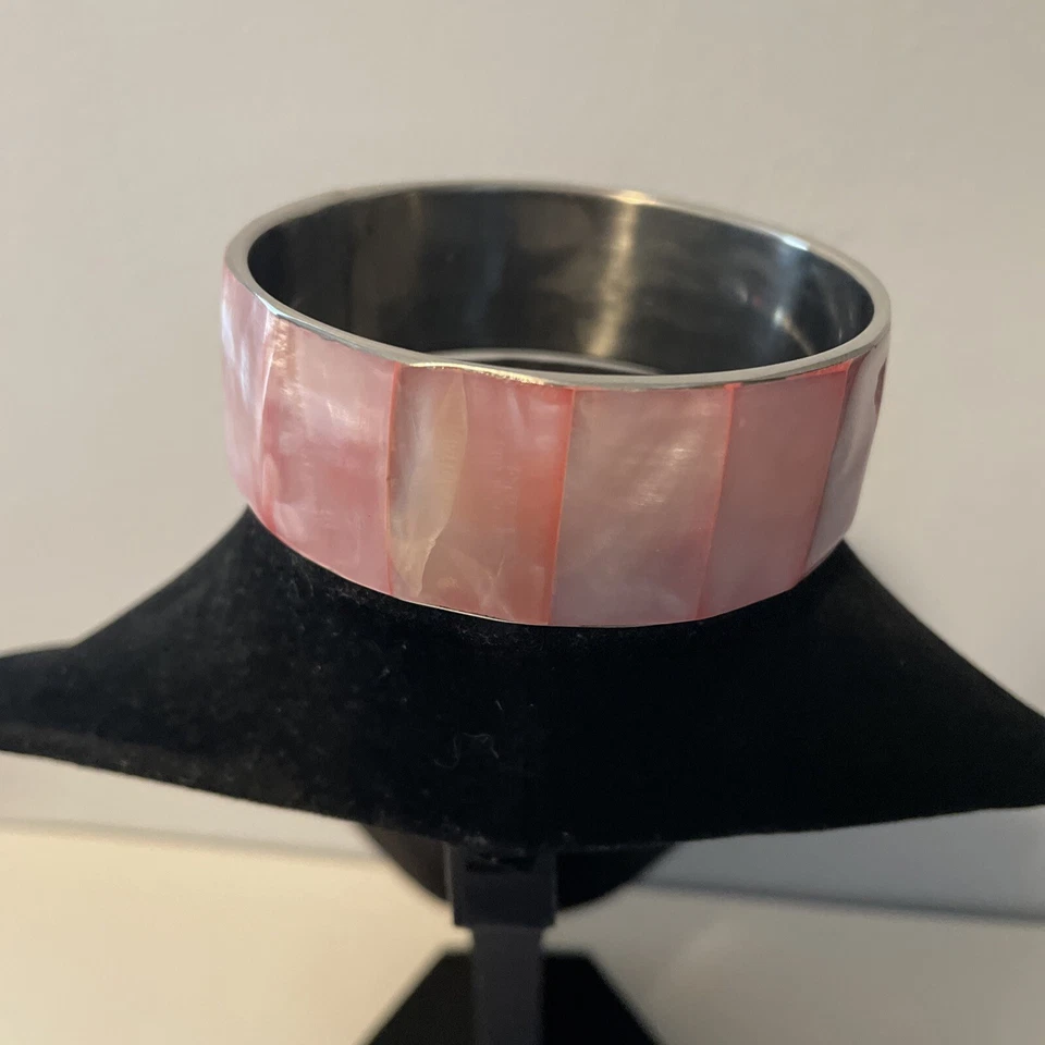 BRAZALETE BRAZALETE VINTAGE TONO PLATA METAL ROSA CONCHA DISFRAZ MODA 2 1/2" Foto 1 de 4