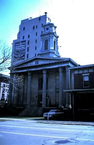 Orig 1964 Kodachrome Slide, American Street, Church, Tower Building, Automobile - Picture 1 of 1