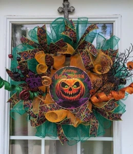Halloween Pumpkin Wreath, Halloween Decor, Wreath, Front Door Decor, Halloween - Picture 1 of 8
