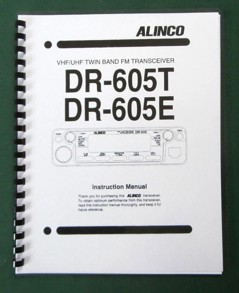 Alinco DR-605T/E Instruction Manual: Comb bound & Protective Plastic covers - Image 1 of 1