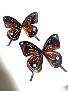 Butterfly Pair (2 Pieces) - Metal Wall Art - Copper 5" with turquoise accents
