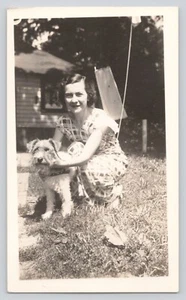 Vintage c1940s Photo Lady Posing In Garden With Dog Wire Fox Terrier Classic - Picture 1 of 5