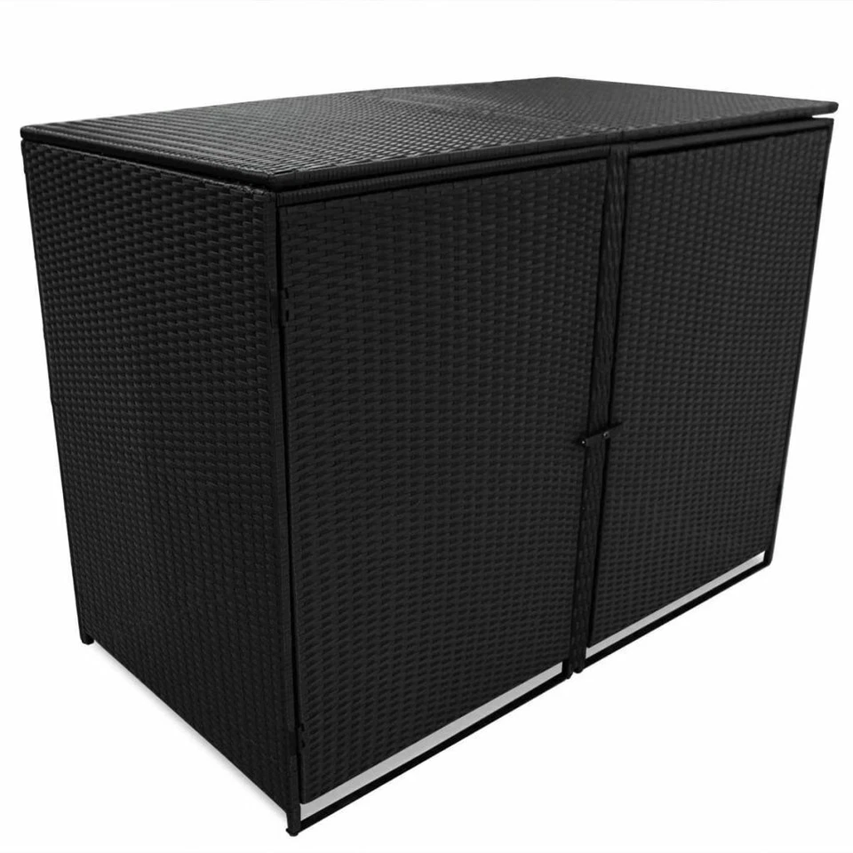 vidaXL Mülltonnenbox für 2 Tonnen Poly Rattan - Schwarz, 148 x 80 x 111 cm, 43887
