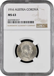 Austria 1 corona 1916, NGC MS63, "Emperor Franz Joseph I (1848 - 1916)" silver - Picture 1 of 2