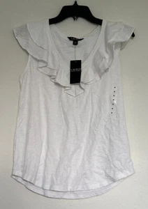 Ralph Lauren White Top M Sleeveless With Ruffle Neck NWT - Picture 1 of 4
