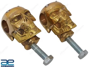 Skull Custom Brass Old School 1" Handlebar Risers for Harley Bobber Chopper ECs - Picture 1 of 8