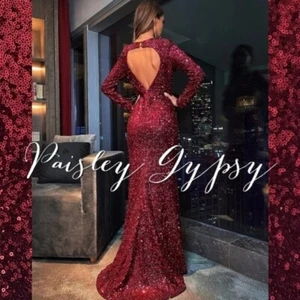 Maroon Sequined Ball Gown for Special Events - Picture 1 of 12