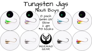 TUNGSTEN 8 Pack UV Glow 6mm Ice Fishing Jigs Lure 2g #8 Hk Crappie Walleye Bass - Picture 1 of 4