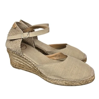Sandalias de cuña alpargata Toni Pons talla 40 EE. UU. 9 correa al tobillo punta cerrada beige Foto 1 de 4