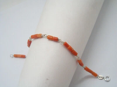 Braccialetto in Argento 925 con Corallo Rosa naturale - Bracciale - Immagine 1 di 4