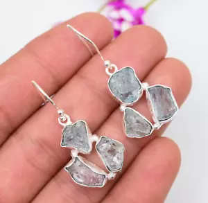 Amezing Aquamarine Gemstone Earrings 925 Sterling Silver Handmade Jewelry Gift - Picture 1 of 5