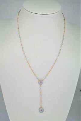 COLLANA ARGENTO 925 ROSATA DONNA MAGLIA ROSARIO FIORE TURCHESE CRISTALLI RAGAZZA - Immagine 1 di 2