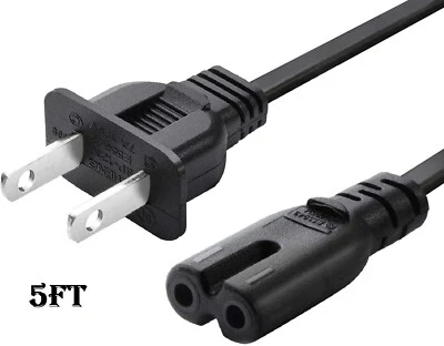 AC Power Cord 2 Prong Cable for PS4 PS3 PS2 Slim XBOX PC LAPTOP PSV Monitor TV - Image 1 of 4