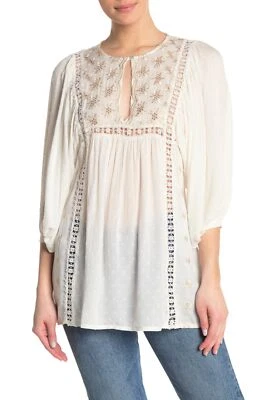 Top Free People Charlotte túnica bordada ojo de cerradura mini marfil talla XS NUEVO NUEVO CON ETIQUETAS 535 Foto 1 de 2