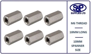 M6 (6MM 6mm) BARRA ROSCADA DE ACERO INOXIDABLE TACHÓN HEXAGONAL TUERCA PROFUNDA CONECTOR A2 - Imagen 1 de 4