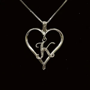925 Sterling Silver Letter/Initial K Heart CZ 18" Necklace 4.63dwt (LO1006975) - Picture 1 of 7