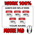 Personalised 100% Work Funny Mouse Pad Mat For Pc Laptop Mug - Add Any Name