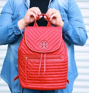 NWT Tory Burch ELLA QUILTED Nylon Backpack Red - Picture 1 of 11