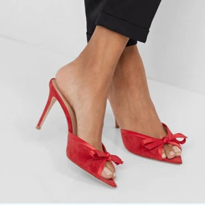 Stylish Women Slippers Peep Toe Suede Bows Thin Heels Sandals Summer Shoes Woman - Picture 1 of 9