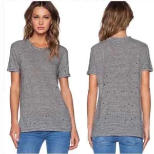 IRO Gabry T-Shirt Womens Medium Black/White Striped Linen Distressed Top Casual - Picture 1 of 10