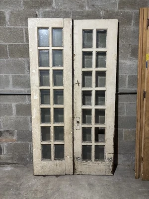 ~ PUERTAS FRANCESAS ANTIGUAS DE DOBLE ENTRADA 14 LITES BISELADAS CADA UNA ~ 45 X 83,5 SALVAMENTO Foto 1 de 4