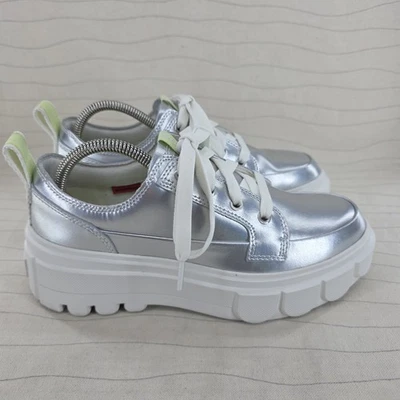 Sorel 女式 Caribou X 银色皮革防水厚底运动鞋 8.5 码 — 第 1/4 张图片