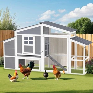 81” Large Chicken Coop Outdoor Wooden Hen House Poultry Cage w/ Nesting Boxes - Picture 1 of 7