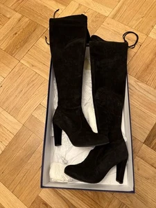 Stuart Weitzman Highland Over the Knee Black Suede Boots Womens 7.5 OTK - Picture 1 of 6